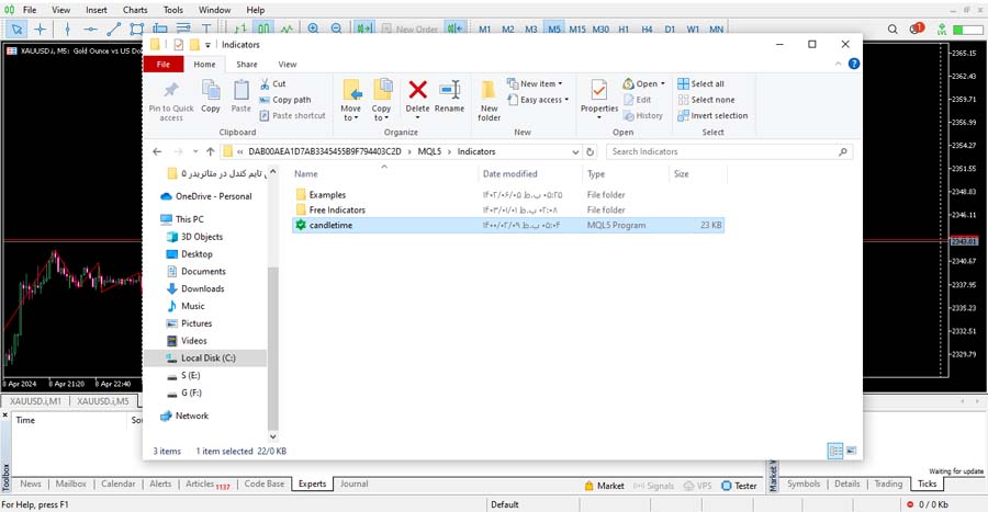 نمایش تایم کندل در متاتریدر 5
