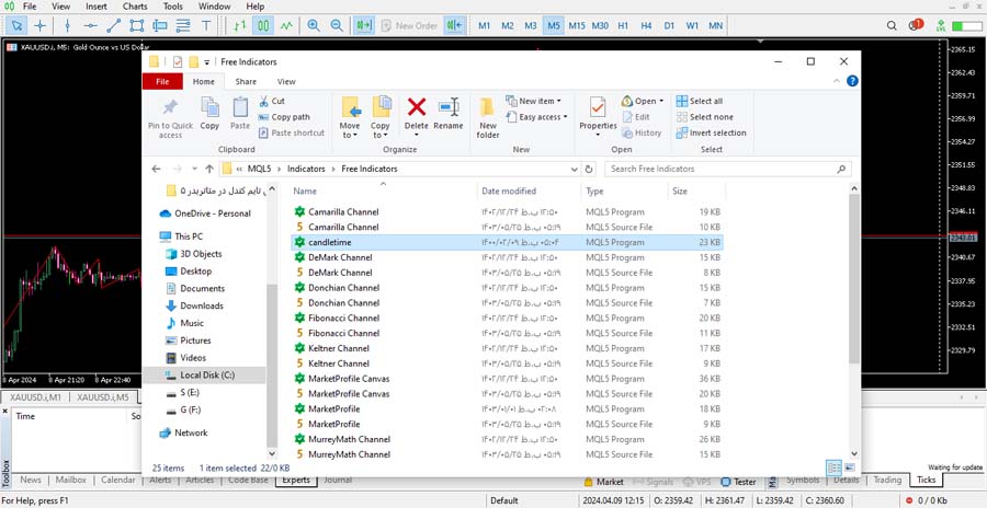 نمایش تایم کندل در متاتریدر 5